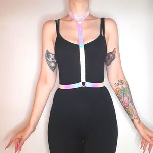 Pastel Iridescent Vinyl with Silver O-Ring Harness.